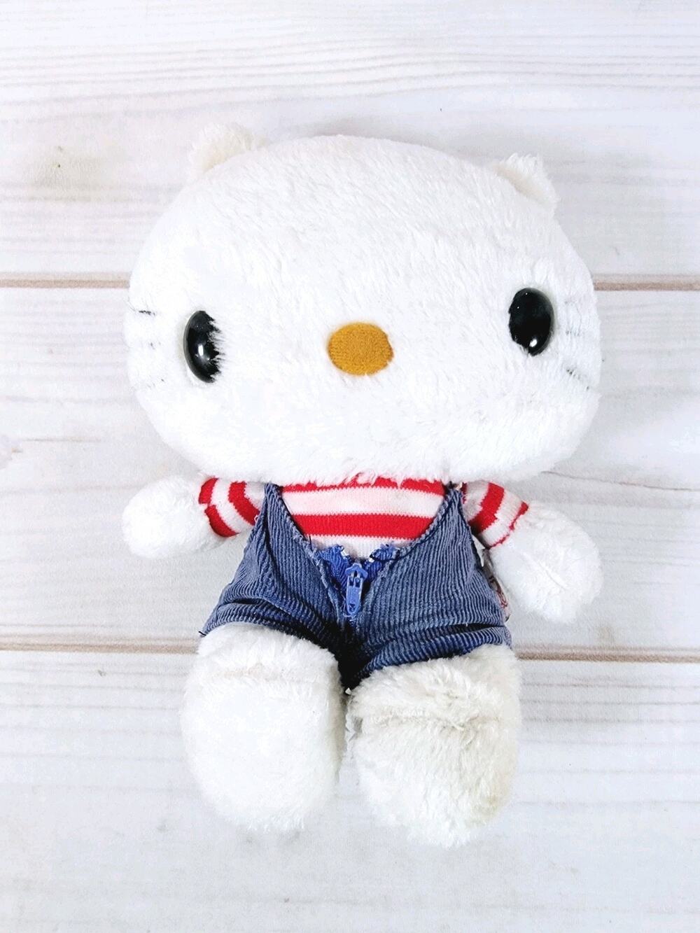 Vintage Sanrio 1976 Hello Kitty 10” Plush Doll Blue Overalls Rare READ